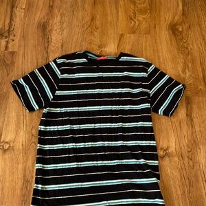 Black and Blue Striped Men's t shirt navy and light blue size large- defects